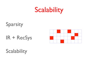Scalability
Sparsity

IR + RecSys

Scalability
 