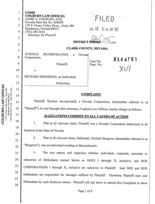 Initial Xyience Lawsuit Against Rich Bergeron