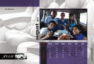 2011
august
         SUN   MON   TUE   WED   THU   FRI   SAT

                1     2     3     4     5     6




                                                   Contributed by NIDHI DWIVEDI
          7     8     9    10    11    12    13
         14    15    16    17    18    19    20
         21    22    23    24    25    26    27
         28    29    30    31
 