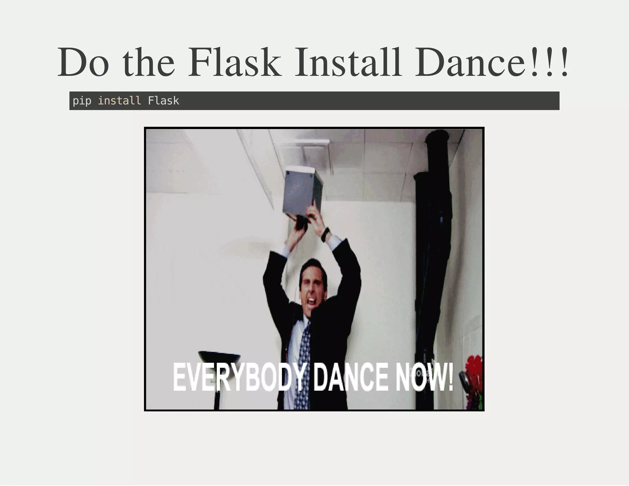 Do the Flask Install Dance!!!
pipinstallFlask
 