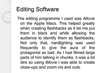 Did you use equipment or techniques that were new to you?I had never used a tripod before but found it useful as it created a contrast between the hand held shots and the stills to show nervousness or calmness.By panning with the tripod, I was able to reveal an unexpected turn and it showed a variety of shots.