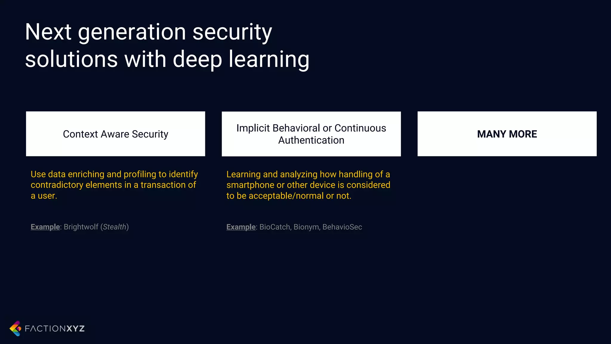 The temporary state of
affairs
Unsupervised learning helps to cluster
new and emerging patterns
Human experts review, label and
classify this new intelligence
Supervised learning retrains models
with the new intelligence
 