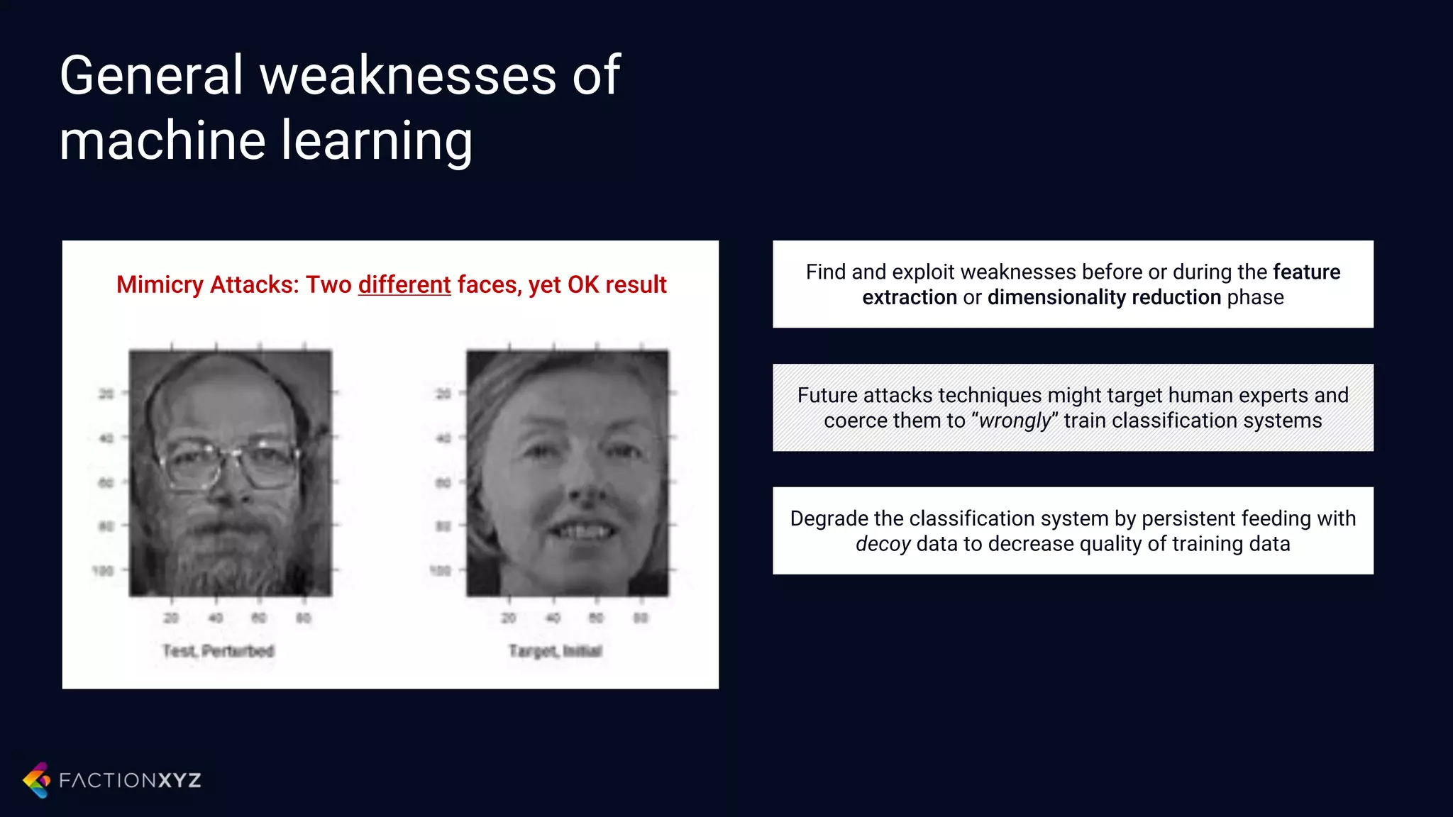 GDPR: When laws clash
with machine learning
Right to be forgotten
Right to
explanation
Automated individual
decision making
Hard to explain. How can decisions (predictions) be explained, when they
are the result of complex neural networks, which are black boxes ?
 