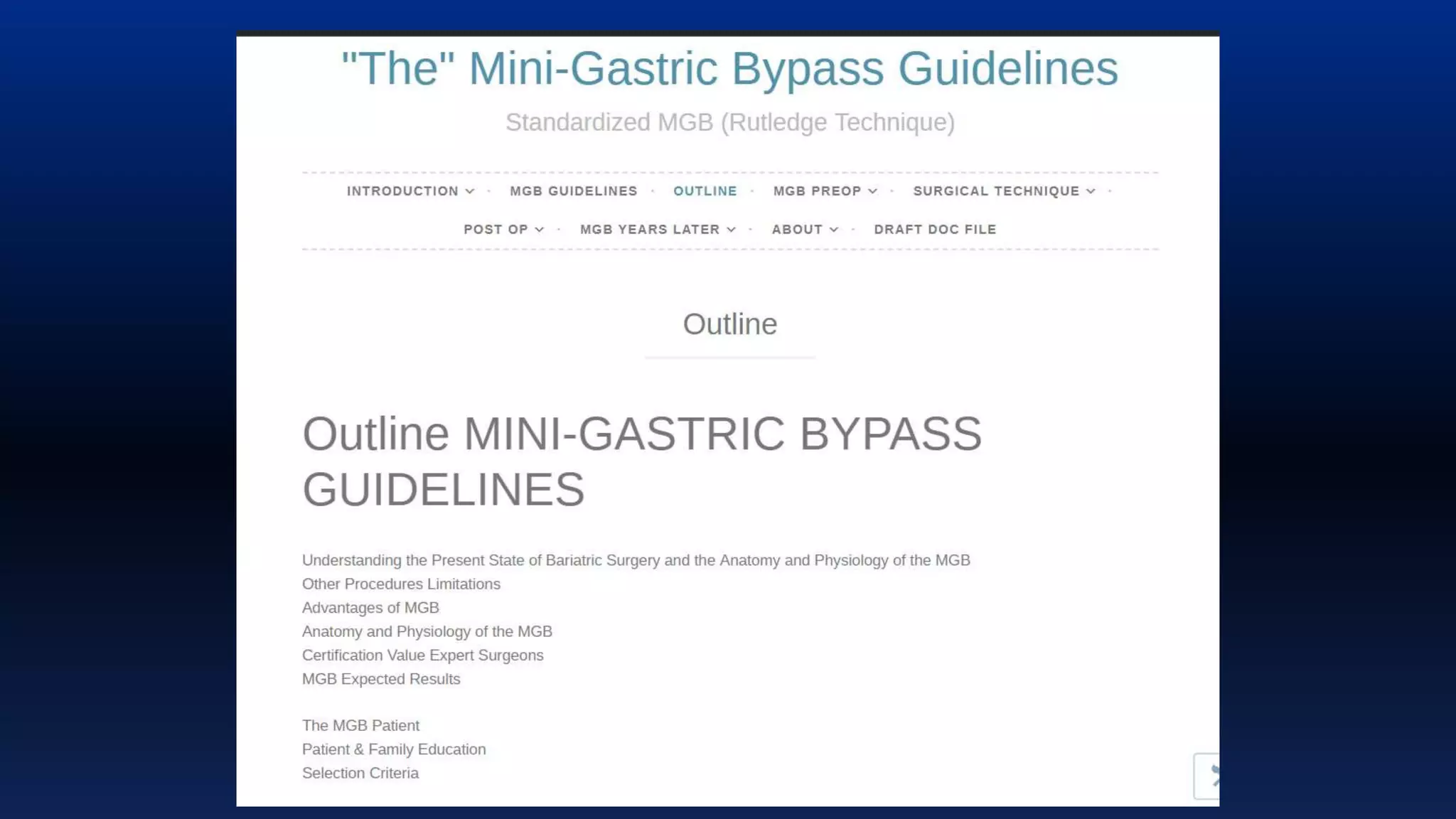 Dr Rutledge: MGB (Mini-Gastric Bypass) Guidelines Project | PPTX