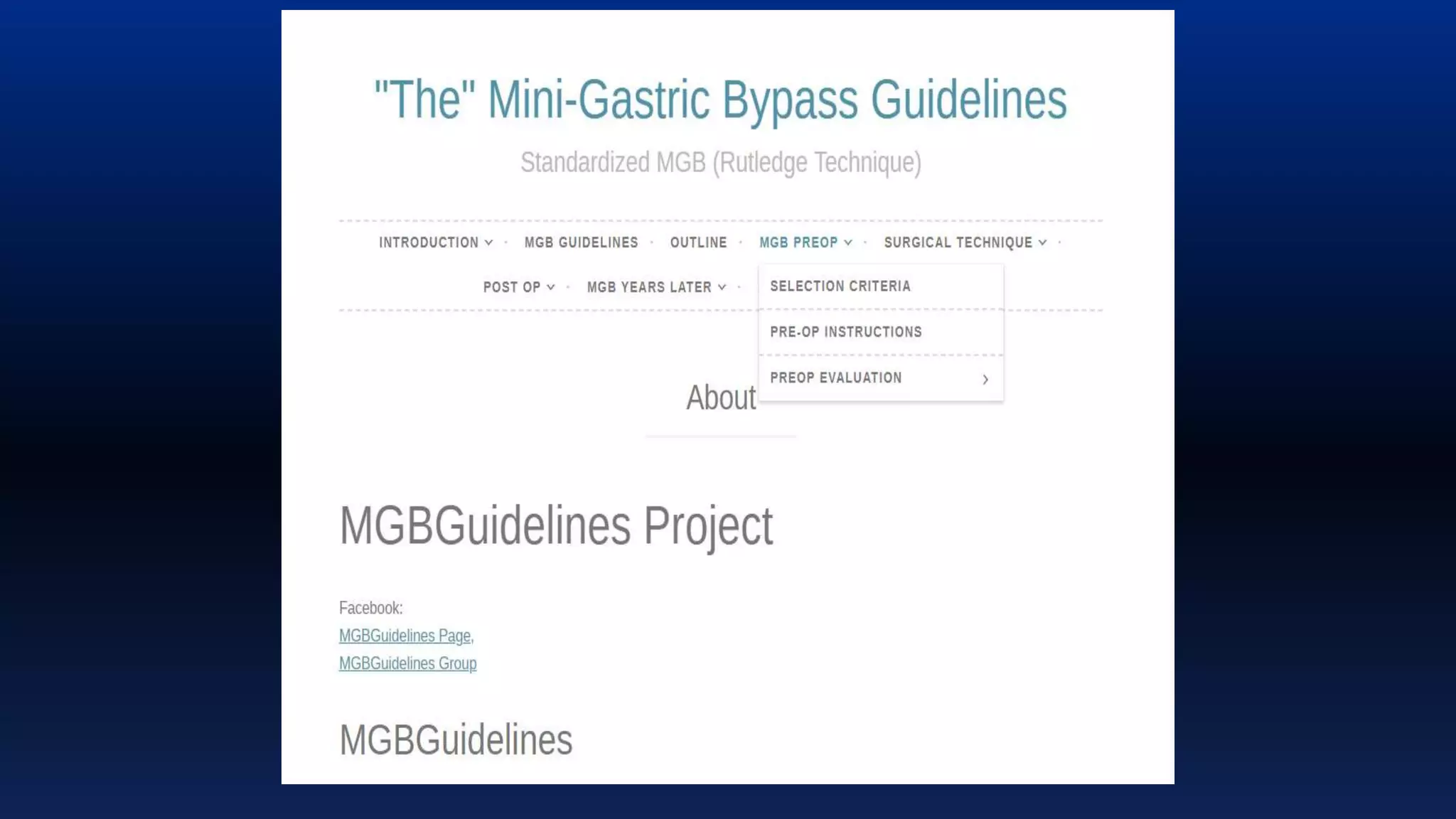 Dr Rutledge: MGB (Mini-Gastric Bypass) Guidelines Project | PPTX