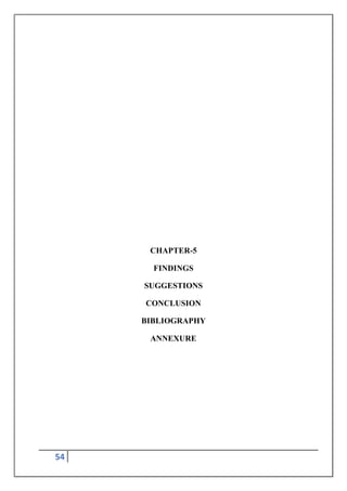 54
CHAPTER-5
FINDINGS
SUGGESTIONS
CONCLUSION
BIBLIOGRAPHY
ANNEXURE
 