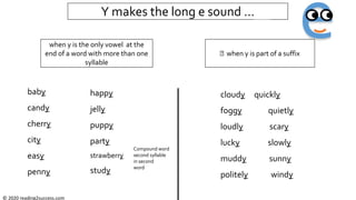 The letter Y is confusing for kids. It can make a long i sound, a long
