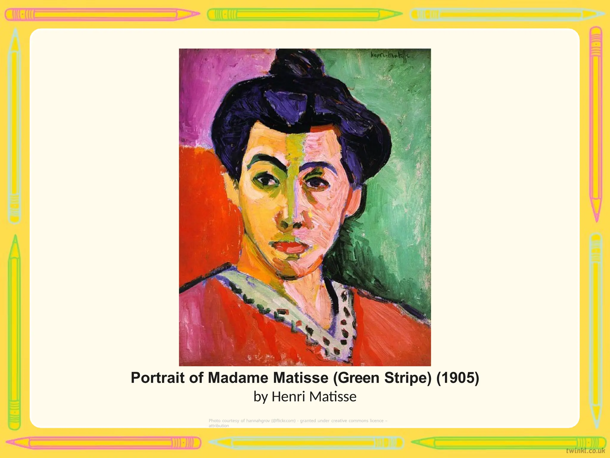 Portrait of Madame Matisse (Green Stripe) (1905)
by Henri Matisse
Photo courtesy of hannahgrov (@flickr.com) - granted under creative commons licence –
attribution
 