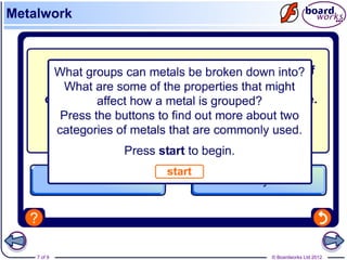 © Boardworks Ltd 20127 of 9
Metalwork
 