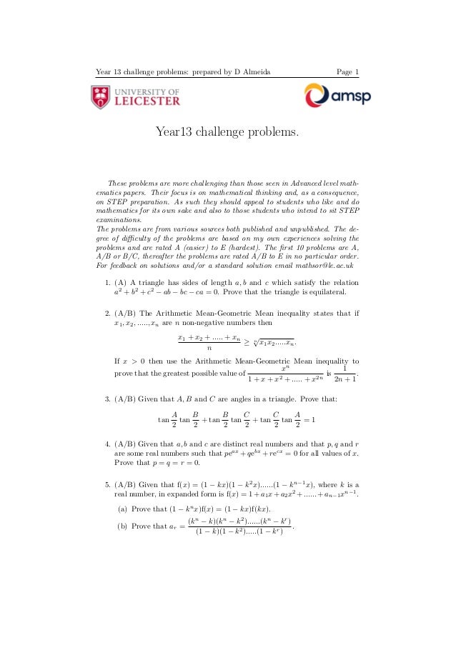 Year 13 Challenge Mathematics Problems 107