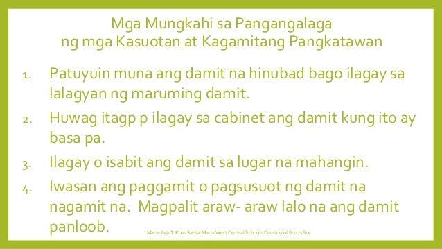 Pangangalaga Sa Sariling Kasuotan Grade 5