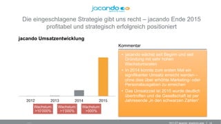 141511-DT jacando_sharecon.pptx
Die eingeschlagene Strategie gibt uns recht – jacando Ende 2015
profitabel und strategisch...