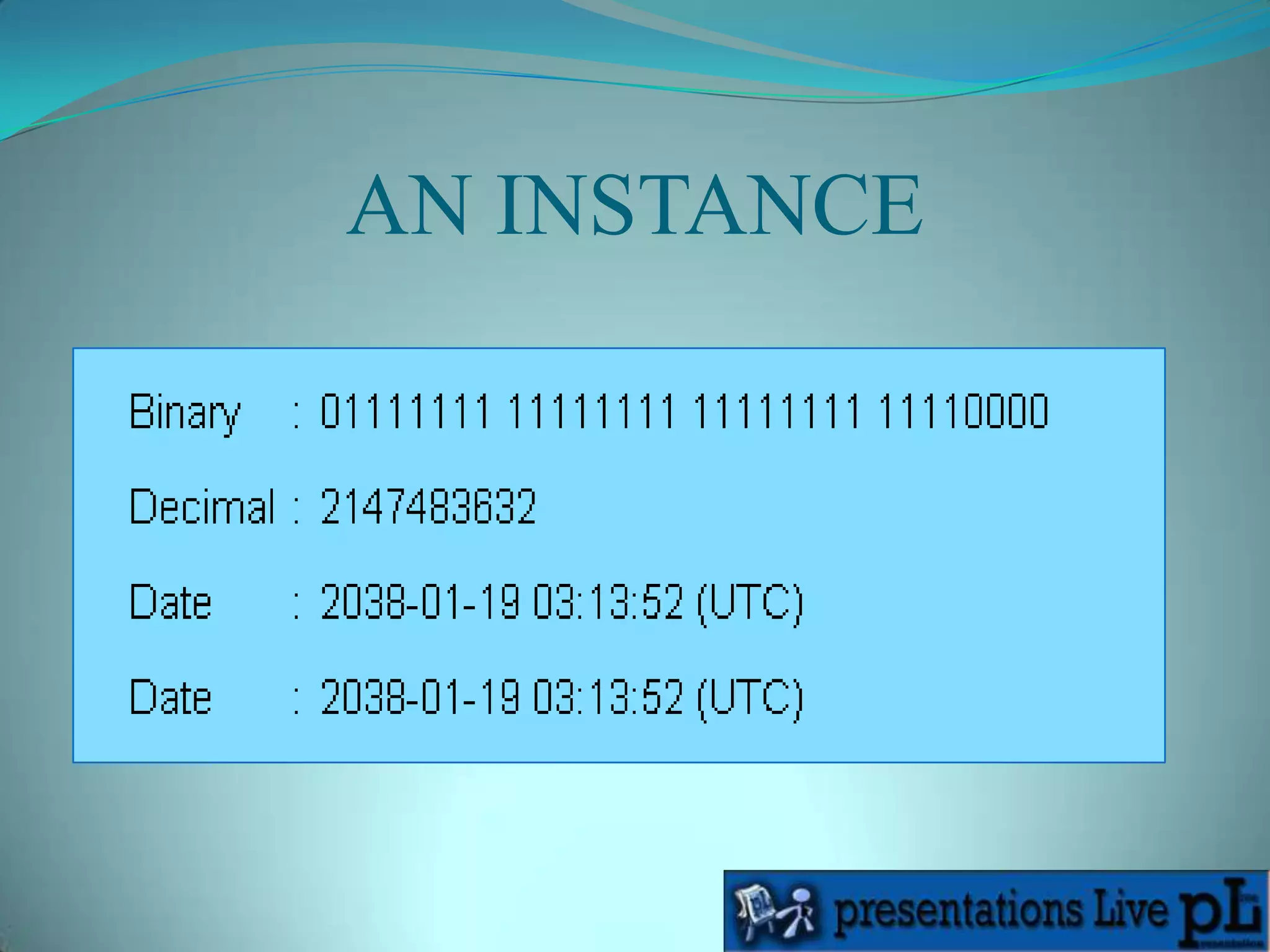 WHERE’S THE PROBLEM  The structure time_t is a value type which stores time in a 32-bit signed integer. It stores the time as number of seconds elapsed since January 1, 1970. 