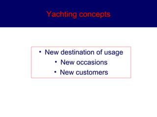 YYaacchhttiinngg ccoonncceeppttss 
• New destination of usage 
• New occasions 
• New customers 
 