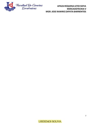 APAZA REQUENA LEYDI SOFIA
MERCADOTECNIA V
MGR. JOSE RAMIRO ZAPATA BARRIENTOS
7
LIBEREMOS BOLIVIA
 
