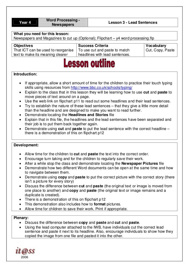 Y4 Unit Plan Word Processing