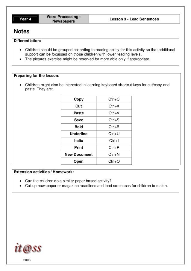 Y4 Unit Plan Word Processing