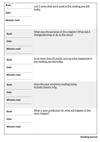 Y7 Reading Journal / Diary | PDF