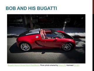 BOB AND HIS BUGATTI
Bugatti Veyron Grand Sport Red/Black, Flickr photo shared by Axion 23, licensed CC-BY
 