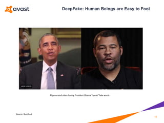 DeepFake: Human Beings are Easy to Fool
18
Source: Buzzfeed
AI generated video having President Obama “speak” fake words
 