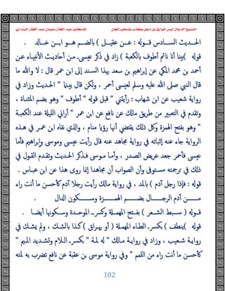 ‫ﻭﻛ‬ ‫ﺩﺟﻞ‬ ‫ﺑﻞ‬ ‫ﺧﻮﺍﺭﻕ‬ ‫ﻟﻴﺲ‬ ‫ﺍﻟﺪﺟﺎﻝ‬ ‫ﺍﻟﻤﺴﻴﺢ‬
‫ﺍﻟﺒﻨﺪﺍﺭﻱ‬ ‫ﺍﻟﻐﻔﺎﺭ‬ ‫ﻋﺒﺪ‬ ‫ﺳﻠﻴﻤﺎﻥ‬ ‫ﺍﻟﻐﻔﺎﺭ‬ ‫ﻋﺒﺪ‬ ‫ﻟﻠﺪﻛﺘﻮﺭ‬ ‫ﻟﻠﺠﺎﻥ‬ ‫ﻭﺗﺴﺨﻴﺮ‬ ‫ﺬﺏ‬
102
‫ﻗـــﻮ‬ ‫اﻟﺴـــﺎدس‬ ‫اﳊـــﺪﯾﺚ‬
:
‫ـــﻞ‬ ‫ﻋﻘ‬ ‫ﻋـــﻦ‬
(
‫ـــﺎ‬ ‫ـــﻦ‬‫ا‬ ‫ﻫـــﻮ‬ ‫ﻟﻀـــﻢ‬
.
‫ﻗﻮ‬
(
‫ﻟﻜﻌﺒﺔ‬ ‫ﻃﻮف‬ٔ ‫ﰂ‬ ٔ ‫ﺎ‬ ‫ﺑ‬
(
‫ﻋـﻦ‬ ‫ـﺎء‬ ‫ﻧ‬ٔ ‫ا‬ ‫ﺎدﯾـﺚ‬ ٔ ‫ﻣـﻦ‬ ‫ﴗـ‬ ‫ﺮ‬‫ذ‬ ‫ﰲ‬ ‫اد‬‫ز‬
‫ﻗﺎل‬ ‫ﲻﺮ‬ ‫ﻦ‬‫ا‬ ‫ٕﱃ‬‫ا‬ ‫ﺴﻨﺪ‬‫ﻟ‬‫ا‬ ‫ﲠﺬا‬ ‫ﺳﻌﺪ‬ ‫ﻦ‬ ‫اﻫﲓ‬‫ﺮ‬ ٕ‫ا‬ ‫ﻋﻦ‬ ‫اﳌﲄ‬ ‫ﶊﺪ‬ ‫ﻦ‬ ‫ﲪﺪ‬ٔ
:
‫ﻣﺎ‬ ‫وﷲ‬ ‫ﻻ‬
‫ﲪ‬ٔ ‫ﴗ‬ ‫ﻟﻌ‬ ‫وﺳﲅ‬ ‫ﻠﯿﻪ‬ ‫ﷲ‬ ‫ﺻﲆ‬ ‫اﻟﻨﱯ‬ ‫ﻗﺎل‬
‫ـ‬ ‫ﺑ‬ ‫ﻗﺎل‬ ‫ﻟﻜﻦ‬‫و‬ ، ‫ﺮ‬
"
‫ﰲ‬ ‫وزاد‬ ‫اﳊـﺪﯾﺚ‬
‫ﺷﻬﺎب‬ ‫ﻦ‬‫ا‬ ‫ﻋﻦ‬ ‫ﺷﻌﯿﺐ‬ ‫رواﯾﺔ‬
:
‫ﲏ‬ ‫ﯾ‬ٔ‫ر‬
"
‫ﻗﻮ‬ ‫ﻞ‬ ‫ﻗ‬
"
‫ﻃﻮف‬ٔ
"
، ‫ﺜﻨـﺎة‬‫ﳌ‬‫ا‬ ‫ﺑﻀـﻢ‬ ‫وﻫﻮ‬
‫ﲻﺮ‬ ‫ﻦ‬‫ا‬ ‫ﻋﻦ‬ ‫ﻓﻊ‬ ‫ﻋﻦ‬ ‫ﻣﺎ‬ ‫ﯾﻖ‬‫ﺮ‬‫ﻃ‬ ‫ﻣﻦ‬ ‫ﺘﻌﺒﲑ‬‫ﻟ‬‫ا‬ ‫ﰲ‬ ‫ﺗﻘﺪم‬‫و‬
"
‫اﻟﻜﻌﺒـﺔ‬ ‫ﻋﻨﺪ‬ ‫اﻠﯿ‬ ‫اﱐ‬‫ر‬ٔ
"
‫ﻫـﺬﻩ‬ ‫ﰲ‬ ‫ﲻـﺮ‬ ‫ﻦ‬‫ا‬ ‫ﻧﻔﺎﻩ‬ ‫ي‬ ‫ا‬‫و‬ ، ‫ﺎم‬ ‫ﻣ‬ ‫رؤ‬ ‫ﳖﺎ‬ٔ ‫ﴤ‬ ‫ﯾﻘ‬ ‫ذ‬ ‫وﰻ‬ ‫اﳍﻤﺰة‬ ‫ﺢ‬ ‫ﺑﻔ‬ ‫وﻫﻮ‬
‫ﻣﺎ‬ٔ ‫ﻓ‬ ‫اﻫﲓ‬‫ﺮ‬ ٕ‫ا‬‫و‬ ‫وﻣﻮﳻ‬ ‫ﴗ‬ ‫ﯾﺖ‬ٔ‫ر‬ ‫ﻗﺎل‬ ‫ﻋﻨﻪ‬ ‫ﳎﺎﻫﺪ‬ ‫رواﯾﺔ‬ ‫ﰲ‬ ‫ٕﺛﺒﺎﺗﻪ‬‫ا‬ ‫ﻋﻨﻪ‬ ‫ﺎء‬ ‫اﻟﺮواﯾﺔ‬
‫ﰲ‬ ‫اﻟﻘـﻮل‬ ‫ﺗﻘـﺪم‬‫و‬ ‫اﳊـﺪﯾﺚ‬ ‫ﺮ‬‫ﻓـﺬ‬ ‫ﻣـﻮﳻ‬ ‫ﻣـﺎ‬ٔ‫و‬ ، ‫اﻟﺼـﺪر‬ ‫ﯾﺾ‬‫ﺮ‬‫ﻋ‬ ‫ﺟﻌﺪ‬ ‫ﲪﺮ‬ٔ ‫ﻓ‬ ‫ﴗ‬
‫ﻋﺒـﺎس‬ ‫ﻦ‬‫ا‬ ‫ﻋﻦ‬ ‫ﻫﺬا‬ ‫روى‬ ‫ٕﳕﺎ‬‫ا‬ ‫ﳎﺎﻫﺪا‬ ‫ن‬ٔ ‫اب‬‫ﻮ‬‫اﻟﺼ‬ ‫ن‬ٔ‫و‬ ‫ﺴﺘﻮﰱ‬‫ﻣ‬ ‫ﺮﲨﺘﻪ‬ ‫ﰲ‬ ‫ذ‬
.
‫ﻗﻮ‬
:
‫دم‬ٓ ‫ﻞ‬ ‫ر‬ ‫ٕذا‬‫ﺎ‬‫ﻓ‬
(
‫ﻣﺎ‬ ‫رواﯾﺔ‬ ‫ﰲ‬ ، ‫ﳌﺪ‬
‫اء‬‫ر‬ ‫ﻧﺖ‬ٔ ‫ﻣﺎ‬ ‫ﺣﺴﻦ‬ٔ ‫دم‬ٓ ‫ﻼ‬ ‫ر‬ ‫ﯾﺖ‬ٔ‫ر‬
‫ال‬ ‫ا‬ ‫ـــــــﻜﻮن‬‫ـ‬‫وﺳ‬ ‫ـــــــﺰة‬‫ـ‬‫اﳍﻤ‬ ‫ـــــــﻢ‬‫ـ‬‫ﺑﻀ‬ ‫ـــــــﺎل‬‫ـ‬ ‫اﻟﺮ‬ ‫دم‬ٔ ‫ـــــــﻦ‬‫ـ‬‫ﻣ‬
.
‫ــﻮ‬‫ـ‬‫ﻗ‬
)
‫ــﻌﺮ‬‫ـ‬‫اﻟﺸ‬ ‫ــﺒﻂ‬‫ـ‬‫ﺳ‬
(
‫ــﺎ‬‫ـ‬‫ﯾﻀ‬ٔ ‫ــﻜﻮﳖﺎ‬‫ـ‬‫وﺳ‬ ‫ــﺪة‬‫ـ‬ ‫اﳌﻮ‬ ‫ــ‬‫ـ‬‫ﴪ‬‫و‬ ‫ــ‬‫ـ‬‫اﳌﻬﻤ‬ ‫ﺢ‬ ‫ــ‬‫ـ‬‫ﺑﻔ‬
.
‫ﻗﻮ‬
(
‫ﯾﻨﻄﻒ‬
(
‫اﳌﻬﻤـ‬ ‫اﻟﻄـﺎء‬ ‫ﴪـ‬‫ﻜ‬
)
‫اق‬‫ﺮ‬‫ﳞـ‬ ‫و‬ٔ
(
‫ﰲ‬ ‫ﺸـﻚ‬ ‫وﱂ‬ ، ‫ﻟﺸـﻚ‬ ‫ﻛـﺬا‬
‫ـﺎ‬‫ـ‬‫ﻣ‬ ‫ـﺔ‬‫ـ‬‫رواﯾ‬ ‫ﰲ‬ ‫وزاد‬ ، ‫ـﻌﯿﺐ‬‫ـ‬‫ﺷ‬ ‫ـﺔ‬‫ـ‬‫رواﯾ‬
"
‫ـﺔ‬‫ـ‬‫ﳌ‬
"
‫و‬ ‫ـﻼم‬‫ـ‬‫اﻟ‬ ‫ـ‬‫ـ‬‫ﻜﴪ‬
‫ـﲓ‬‫ـ‬‫اﳌ‬ ‫ـﺪﯾﺪ‬‫ـ‬‫ﺸ‬
"
‫اﻠﻤﻢ‬ ‫ﻣﻦ‬ ‫اء‬‫ر‬ ‫ﻧﺖ‬ٔ ‫ﻣﺎ‬ ‫ﺣﺴﻦ‬ٔ
"
‫ﳌﺘﻪ‬ ‫ﺑﻪ‬ ‫ﺗﴬب‬ ‫ﻓﻊ‬ ‫ﻋﻦ‬ ‫ﺔ‬ ‫ﻋﻘ‬ ‫ﻦ‬ ‫ﻣﻮﳻ‬ ‫رواﯾﺔ‬ ‫وﰲ‬
 