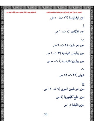 ‫ﻭﻛ‬ ‫ﺩﺟﻞ‬ ‫ﺑﻞ‬ ‫ﺧﻮﺍﺭﻕ‬ ‫ﻟﻴﺲ‬ ‫ﺍﻟﺪﺟﺎﻝ‬ ‫ﺍﻟﻤﺴﻴﺢ‬
‫ﺍﻟﺒﻨﺪﺍﺭﻱ‬ ‫ﺍﻟﻐﻔﺎﺭ‬ ‫ﻋﺒﺪ‬ ‫ﺳﻠﻴﻤﺎﻥ‬ ‫ﺍﻟﻐﻔﺎﺭ‬ ‫ﻋﺒﺪ‬ ‫ﻟﻠﺪﻛﺘﻮﺭ‬ ‫ﻟﻠﺠﺎﻥ‬ ‫ﻭﺗﺴﺨﻴﺮ‬ ‫ﺬﺏ‬
56
‫ﻧﻮﺳﯿﺎ‬‫ﺎ‬ ‫وﻗ‬ٔ ‫ﺟﺰر‬
)
١٧
،‫ت‬
١٠
‫ص‬
ٕ‫ا‬
‫ادور‬‫ﻮ‬ ٕ‫ﻻ‬‫ا‬ ‫ﺟﺰر‬
)
١
،‫ت‬
١
‫ص‬
‫ب‬
‫ن‬ ‫اﻟﯿﺎ‬ ‫ﲝﺮ‬ ‫ﺟﺰر‬
)
٢
،‫ت‬
٦
‫ص‬
‫ﺴﯿﺔ‬‫اﻟﻔﺮ‬ ‫ﺴﯿﺎ‬ ‫ﻟﻨ‬‫ﻮ‬‫ﺑ‬ ‫ﺟﺰر‬
)
٣
،‫ت‬
١
‫ص‬
‫ﺴﯿﺔ‬‫اﻟﻔﺮ‬ ‫ﯿﻨﲒ‬‫ﻟ‬‫ﻮ‬‫ﺑ‬ ‫ﺟﺰر‬
)
١
،‫ت‬
٨
‫ص‬
‫ت‬
‫ان‬‫ﻮ‬‫ﯾ‬
)
٢٢
،‫ت‬
١٥
‫ص‬
‫ج‬
‫اﳉﻨﻮﰊ‬ ‫اﻟﺼﲔ‬ ‫ﲝﺮ‬ ‫ﺟﺰر‬
)
٩
،‫ت‬
١٢
‫ص‬
‫ﰷﻟﯿﻔﻮرﻧﯿﺎ‬ ‫ﻠﯿﺞ‬ ‫ﺟﺰر‬
)
٤
‫ص‬
‫ﺎﻣﺔ‬ ‫اﻟﻘ‬ ‫ﺟﺰﺮة‬
)
٦
‫ص‬
 