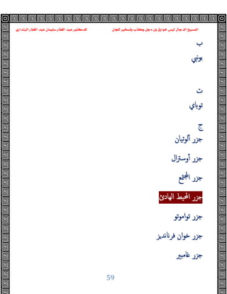 ‫ﻭﻛ‬ ‫ﺩﺟﻞ‬ ‫ﺑﻞ‬ ‫ﺧﻮﺍﺭﻕ‬ ‫ﻟﻴﺲ‬ ‫ﺍﻟﺪﺟﺎﻝ‬ ‫ﺍﻟﻤﺴﻴﺢ‬
‫ﺍﻟﺒﻨﺪﺍﺭﻱ‬ ‫ﺍﻟﻐﻔﺎﺭ‬ ‫ﻋﺒﺪ‬ ‫ﺳﻠﻴﻤﺎﻥ‬ ‫ﺍﻟﻐﻔﺎﺭ‬ ‫ﻋﺒﺪ‬ ‫ﻟﻠﺪﻛﺘﻮﺭ‬ ‫ﻟﻠﺠﺎﻥ‬ ‫ﻭﺗﺴﺨﻴﺮ‬ ‫ﺬﺏ‬
59
‫ب‬
‫ﻧﱯ‬‫ﻮ‬‫ﺑ‬
‫ت‬
‫ي‬ ‫ﺗﻮ‬
‫ج‬
‫ﺗﯿﺎن‬‫ﻮ‬‫ﻟ‬ٔ ‫ﺟﺰر‬
‫ال‬‫ﱰ‬‫وﺳ‬ٔ ‫ﺟﺰر‬
‫ﳣﻊ‬ ‫ا‬ ‫ﺟﺰر‬
‫اﻟﻬﺎدئ‬ ‫اﶈﯿﻂ‬ ‫ﺟﺰر‬
‫ﺗﻮ‬‫ﻮ‬‫اﻣ‬‫ﻮ‬‫ﺗ‬ ‫ﺟﺰر‬
‫ﺰ‬‫ﻧﺪ‬ ‫ﻓﺮ‬ ‫ان‬‫ﻮ‬‫ﺧ‬ ‫ﺟﺰر‬
‫ﲑ‬ ‫ﺎﻣ‬ ‫ﺟﺰر‬
 