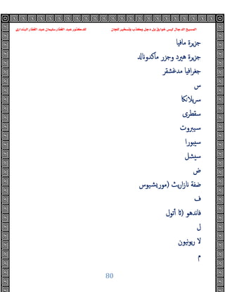 ‫ﻭﻛ‬ ‫ﺩﺟﻞ‬ ‫ﺑﻞ‬ ‫ﺧﻮﺍﺭﻕ‬ ‫ﻟﻴﺲ‬ ‫ﺍﻟﺪﺟﺎﻝ‬ ‫ﺍﻟﻤﺴﻴﺢ‬
‫ﺍﻟﺒﻨﺪﺍﺭﻱ‬ ‫ﺍﻟﻐﻔﺎﺭ‬ ‫ﻋﺒﺪ‬ ‫ﺳﻠﻴﻤﺎﻥ‬ ‫ﺍﻟﻐﻔﺎﺭ‬ ‫ﻋﺒﺪ‬ ‫ﻟﻠﺪﻛﺘﻮﺭ‬ ‫ﻟﻠﺠﺎﻥ‬ ‫ﻭﺗﺴﺨﻴﺮ‬ ‫ﺬﺏ‬
80
‫ﺎ‬ ‫ﻣﺎﻓ‬ ‫ﺟﺰﺮة‬
‫ﻣﺎﻛﺪو‬ ‫وﺟﺰر‬ ‫ﻫﲑد‬ ‫ﺟﺰﺮة‬
‫ﻣﺪﻏﺸﻘﺮ‬ ‫ﺎ‬ ‫اﻓ‬‫ﺮ‬‫ﺟﻐ‬
‫س‬
‫ﲀ‬‫ﯾﻼ‬‫ﴎ‬
‫ﺳﻘﻄﺮى‬
‫ﺳﯿﱪوت‬
‫ﻮرا‬ ‫ﺳ‬
‫ﺸﻞ‬ ‫ﺳ‬
‫ض‬
‫ﯾﺚ‬‫ر‬‫ا‬‫ز‬ ‫ﺿﻔﺔ‬
)
‫ﺸﯿﻮس‬‫ﻣﻮر‬
‫ف‬
‫ﻧﺪﻫﻮ‬‫ﺎ‬‫ﻓ‬
)
‫ﺗﻮل‬ٔ
‫ل‬
‫ﻧﯿﻮن‬‫ﻮ‬‫ﯾ‬‫ر‬ ‫ﻻ‬
‫م‬
 