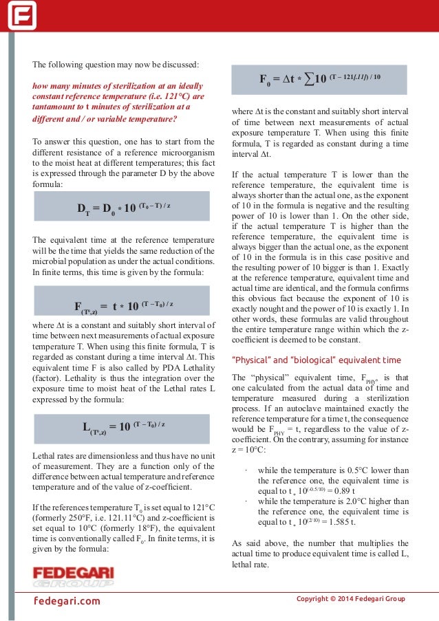 Moistheat sterilization highlights on equivalent time f0