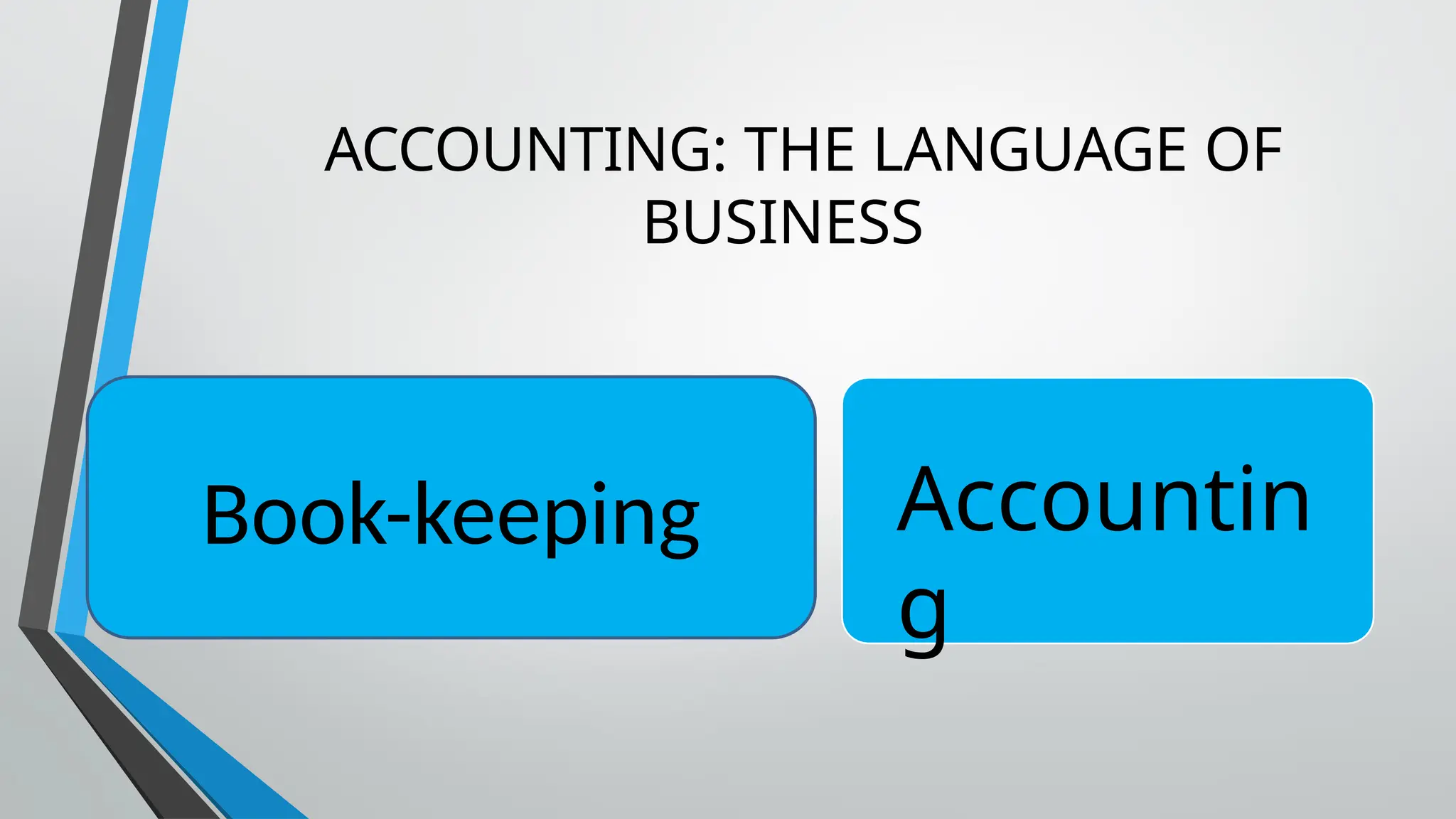 ACCOUNTING: THE LANGUAGE OF
BUSINESS
Accountin
g
Book-keeping
 