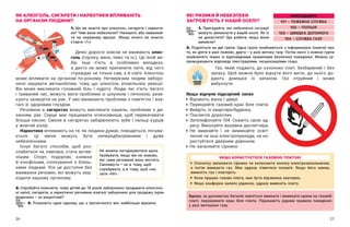 26 27
ЯК АЛКОГОЛЬ, СИГАРЕТИ І НАРКОТИКИ ВПЛИВАЮТЬ
НА ОРГАНІЗМ ЛЮДИНИ?
1. Що ви знаєте про алкоголь, сигарети і наркоти-
ки? Чим вони небезпечні? Напишіть або намалюй-
те на окремому аркуші. (Якщо нічого не знаєте,
ставте «?»)
Деякі дорослі зовсім не вживають алко-
голь (горілку, вино, пиво та ін.). Це їхній ви-
бір. Інші п’ють в  особливих випадках,
а  дехто не може припинити пити, від чого
страждає не тільки сам, а й сім’я. Алкоголь
може впливати на організм по-різному. Нетверезим людям заборо-
нено керувати автомобілем, тому що алкоголь уповільнює реакції.
Він може викликати головний біль і  нудоту. Люди, які п’ють багато
і тривалий час, можуть мати проблеми зі шлунком і печінкою, ризи-
кують захворіти на рак. У них виникають проблеми з пам’яттю і вза-
галі зі здоровим глуздом.
Речовини в  сигаретах можуть викликати кашель, проблеми з  ди-
ханням, рак. Серце має працювати інтенсивніше, щоб перекачувати
більше кисню. Смоли в  сигаретах забарвлюють зуби і  пальці курців
у жовтий колір.
Наркотики впливають на те, як людина думає, поводиться, почува-
ється. Ці зміни можуть бути непередбачуваними і  дуже
небезпечними.
Існує багато способів, щоб роз-
слабитися чи, навпаки, стати актив-
нішим. Спорт, подорожі, книжки
й  кінофільми, спілкування з близь-
кими людьми. Усе це доступне без
вживання речовин, які можуть заш-
кодити нашому організму.
2. Спробуйте пояснити, чому дітям до 18 років заборонено продавати алкоголь-
ні напої, сигарети, а наркотичні речовини взагалі заборонені для продажу (крім
медичних — ​
за рецептом)?
3. Розкажіть одне одному, що з прочитаного вас найбільше вразило.
ЯКІ РИЗИКИ Й НЕБЕЗПЕКИ
ЗАГРОЖУЮТЬ У НАШІЙ ОСЕЛІ?
1. Пригадайте, які небезпечні ситуації
можуть виникнути у вашій оселі. Як їх
не допустити? Що робити, якщо вони
виникли?
Вдома: за допомогою батьків навчіться вмикати і вимикати крани на газовій
плиті, перекривати кран біля плити. Перекажіть рідним правила поведінки
у разі витікання газу.
ПРИГАДАЙТЕ
101 – ПОЖЕЖНА СЛУЖБА
102 – ПОЛІЦІЯ
103 – ШВИДКА ДОПОМОГА
104 – СЛУЖБА ГАЗУ
	 Спочатку запалюєте сірника чи натискаєте кнопку електрозапальнички,
а потім вмикаєте газ. Має одразу з’явитися полум’я. Якщо його немає,
вимкніть газ і повторіть.
	 Коли працює газова плита, має бути відчинена кватирка.
	 Якщо конфорки залило рідиною, одразу вимкніть плиту.
ЯКЩО КОРИСТУЄТЕСЯ ГАЗОВОЮ ПЛИТОЮ
2. Поділіться на дві групи. Одна група знайомиться з інформацією (нижче) про
те, як діяти в разі пожежі, друга — ​
у разі витоку газу. Потім охочі з кожної групи
знайомлять інших із відповідними правилами безпечної поведінки. Можна су-
проводжувати відповіді ілюстраціями, інсценізаціями тощо.
Газ, який подають до кухонних плит, безбарвний і  без
запаху. Щоб можна було відчути його витік, до нього до-
дають домішки із запахом. Газ отруйний і  може
вибухнути.
Якщо відчули підозрілий запах
	 Відчиніть вікна і двері.
	 Перекрийте газовий кран біля плити.
	 Вийдіть із квартири/будинку.
	 Покличте дорослих.
	
Зателефонуйте 104. Скажіть свою ад-
ресу. Виконуйте вказівки диспетчера.
	
Не вмикайте і  не вимикайте освіт-
лення чи інші електроприлади, не ко-
ристуйтеся дверним дзвінком.
	 Не запалюйте сірники.
Не можна погоджуватися щось
пробувати, якщо ми не знаємо,
які саме речовини воно містить.
Сміливість — ​
не в тому, щоб
спробувати, а в тому, щоб ска-
зати «Ні!».
 