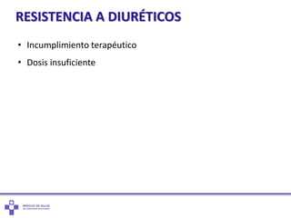 RESISTENCIA A DIURÉTICOS
• Incumplimiento terapéutico
• Dosis insuficiente
 