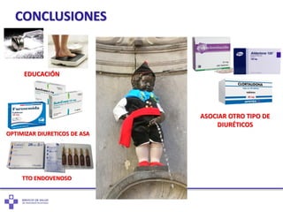 CONCLUSIONES
EDUCACIÓN
OPTIMIZAR DIURETICOS DE ASA
TTO ENDOVENOSO
ASOCIAR OTRO TIPO DE
DIURÉTICOS
 