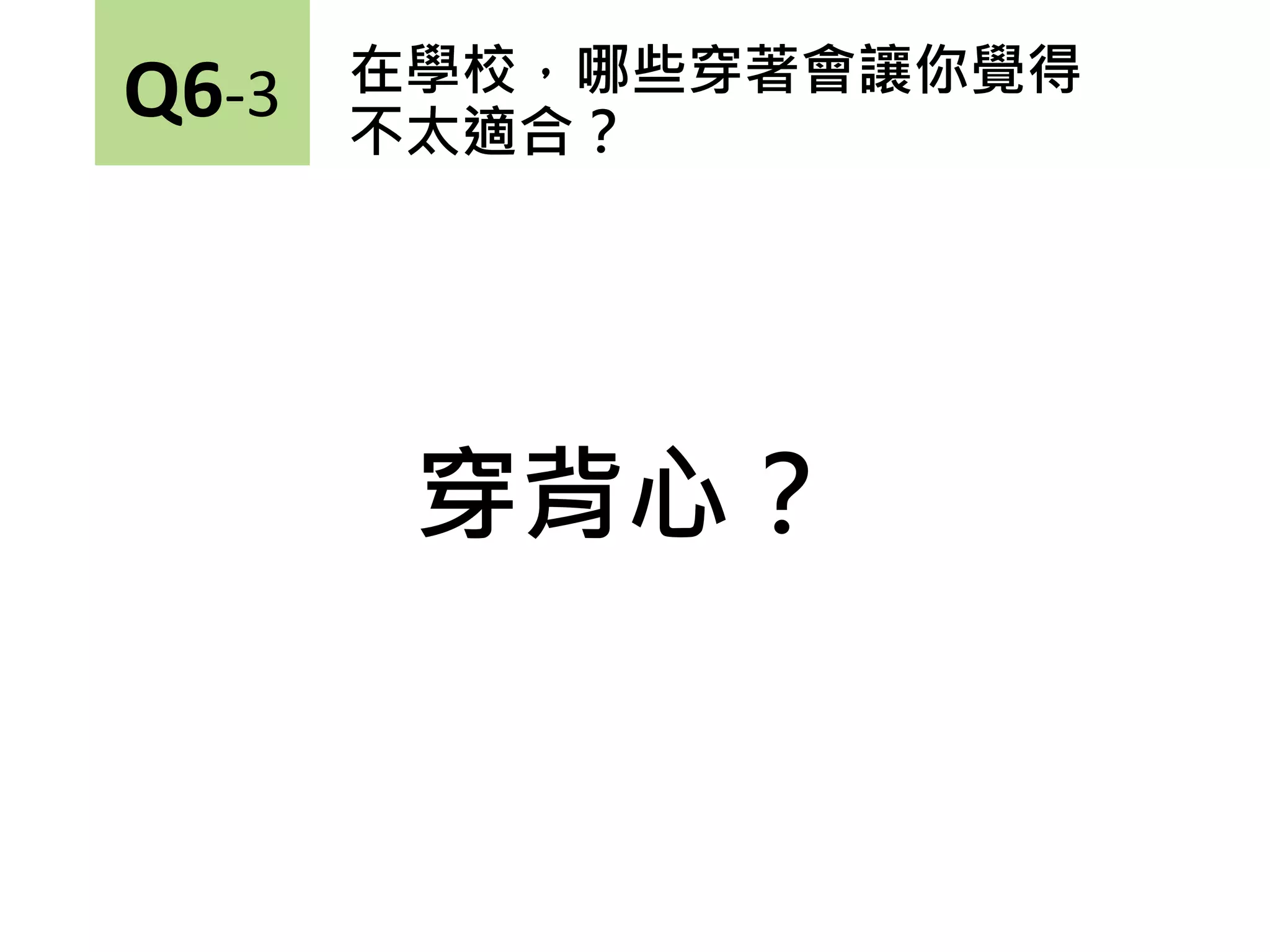 穿背心？
在學校，哪些穿著會讓你覺得
不太適合？
Q6-3
 