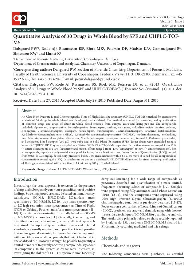 Quantitative Analysis of 30 Drugs in Whole Blood by SPE and UHPLCTOF…