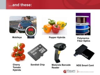 …and these:

Mobileye

Cherry
Tomato
Hybrids

Pepper Hybrids

Sandisk Chip

Motorola Barcode
Reader

Polymerico
Fiber Optics

NDS Smart Card

 
