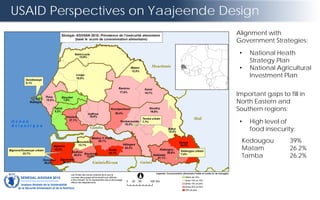 USAID Perspectives on Yaajeende Design
Alignment with
Government Strategies:
• National Heath
Strategy Plan
• National Agr...