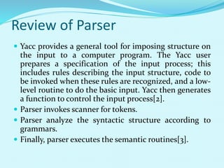 Yacc (yet another compiler compiler) | PPTX