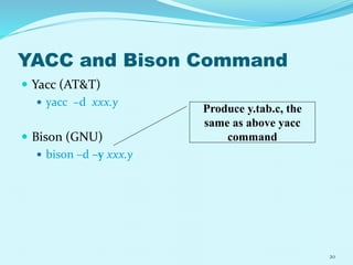 Yacc (yet another compiler compiler) | PPTX