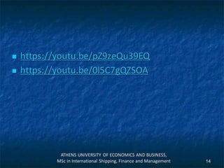ATHENS UNIVERSITY OF ECONOMICS AND BUSINESS,
MSc in International Shipping, Finance and Management 14
 https://youtu.be/pZ9zeQu39EQ
 https://youtu.be/0l5C7gQZSOA
 