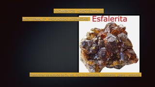 YACIMIENTOS HIDROTERMALES
MESOTERMAL (Tª , PROFUNDIDAD INTERMEDIAS)
Predominan los sulfuros de Cu, Mo, Pb y Zn (calcopirita, molibdenita, galena y esfalerita)
 