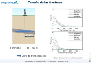 @Beicip-Franlab
Tamaño de las fracturas
22
(Davies et al., in press -www.durham.ac.uk/refine)
L
L promedio: 50 – 100 m
Yacimientos no convencionales – F. Schneider – Diciembre 2014
Zona de drenaje reducida
 