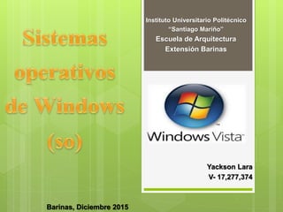 Instituto Universitario Politécnico
“Santiago Mariño”
Escuela de Arquitectura
Extensión Barinas
Yackson Lara
V- 17,277,374
Barinas, Diciembre 2015
 