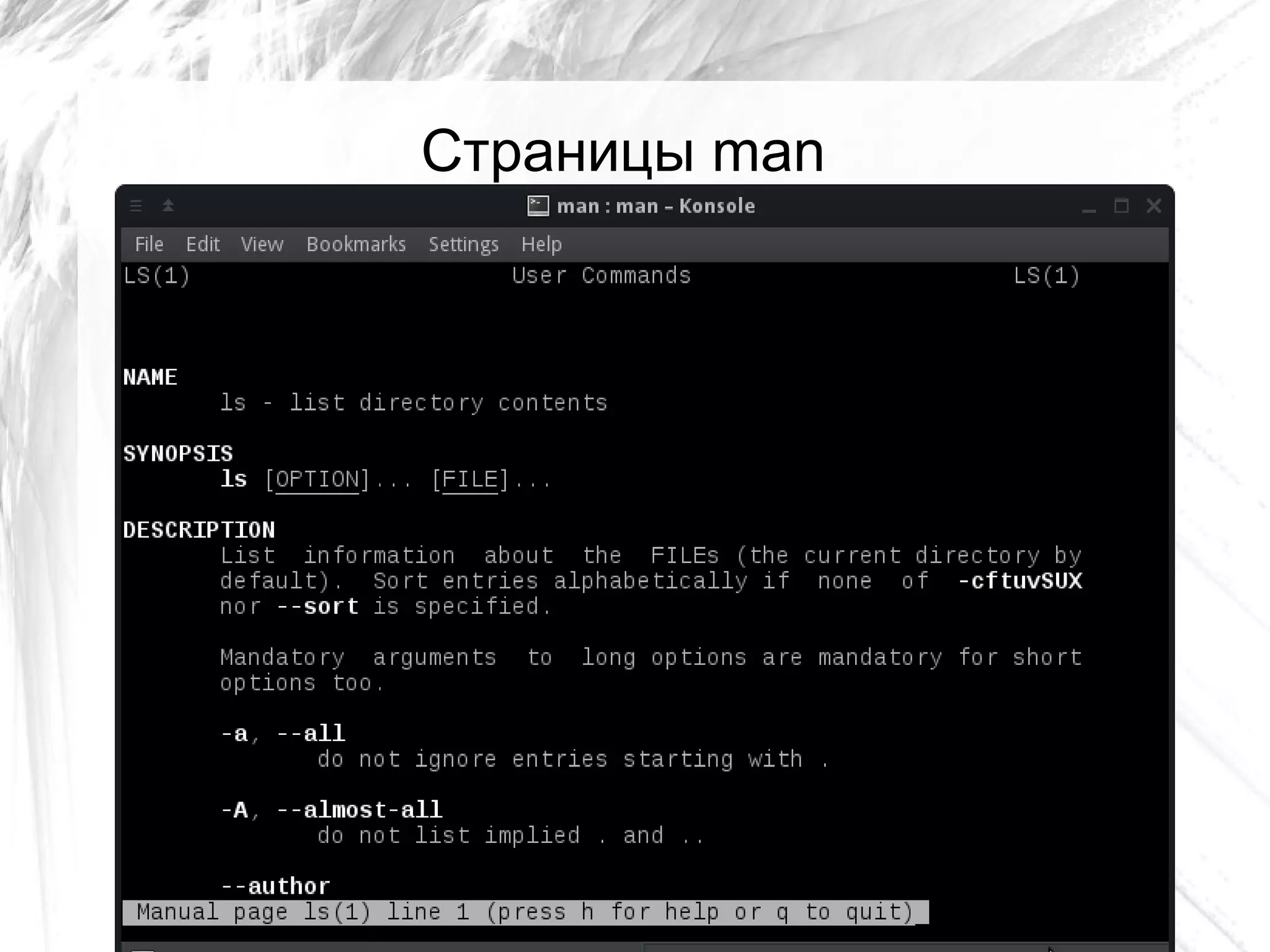 Страницы man
 