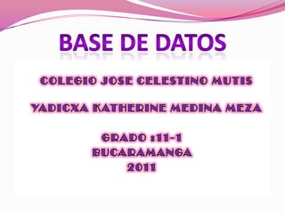 BASE DE DATOS COLEGIO JOSE CELESTINO MUTIS YADICXA KATHERINE MEDINA MEZA GRADO :11-1 BUCARAMANGA  2011 
