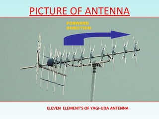 PICTURE OF ANTENNA
ELEVEN ELEMENT’S OF YAGI-UDA ANTENNA
FORWARD
DIRECTION
 