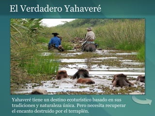El Verdadero Yahaveré Yahaveré tiene un destino ecoturístico basado en sus tradiciones y naturaleza única. Pero necesita recuperar el encanto destruido por el terraplén. 