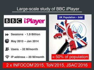 Users - 32 M/month
IP address – 20 M/month
Sessions - 1.9 Billion
May 2013 – Jan 2014
≈ 50% of population
Large-scale stud...