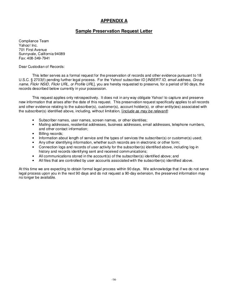 Sample Preservation Of Evidence Letter California