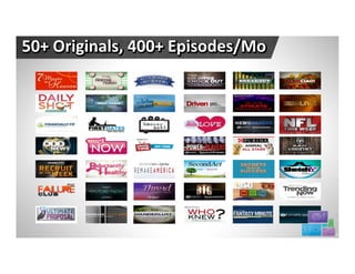 50+ Originals, 400+ Episodes/Mo




               Proprietary and Confidential.©2012 All Rights Reserved   18
 
